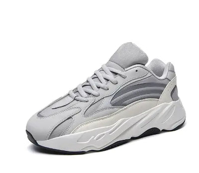 mens-and-womens-retro-mesh-sneakers in grey, showcasing breathable mesh design and stylish retro aesthetic.