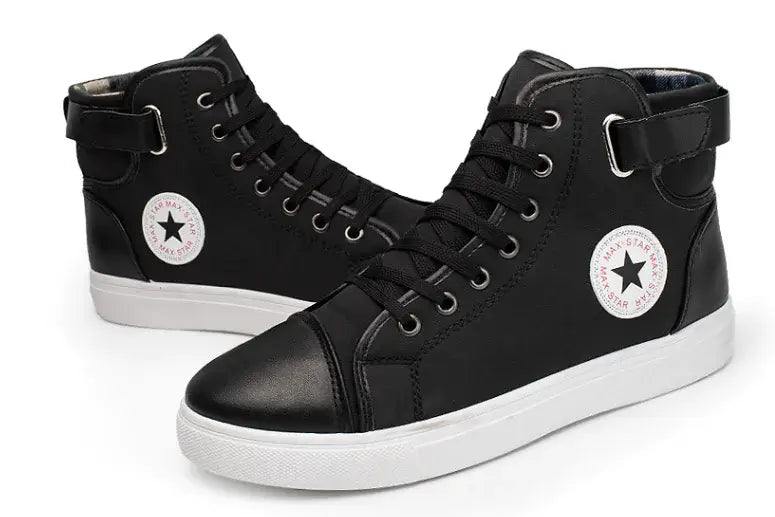 Casual Fashion High-Top Men's Sneakers in black with trendy design and comfortable fit, ideal for everyday wear.