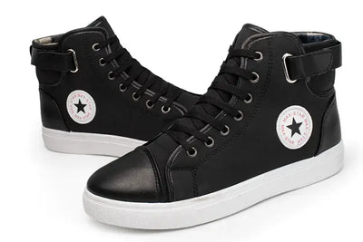 Casual Fashion High-Top Men's Sneakers in black with trendy design and comfortable fit, ideal for everyday wear.