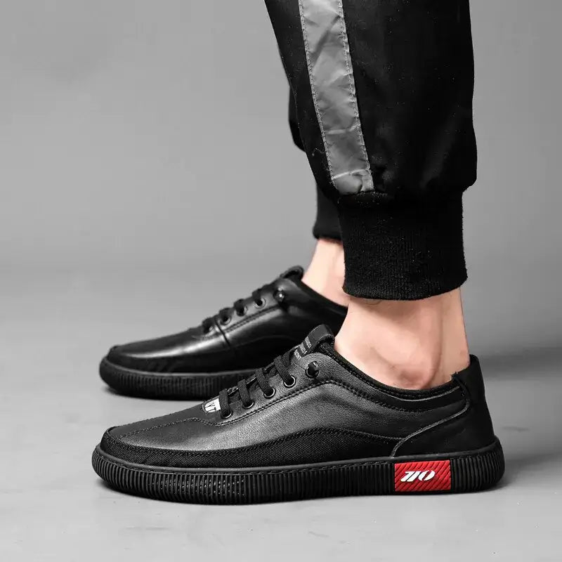 Leather Casual Sneakers and Sandals in stylish black design, perfect for casual outings and everyday wear.