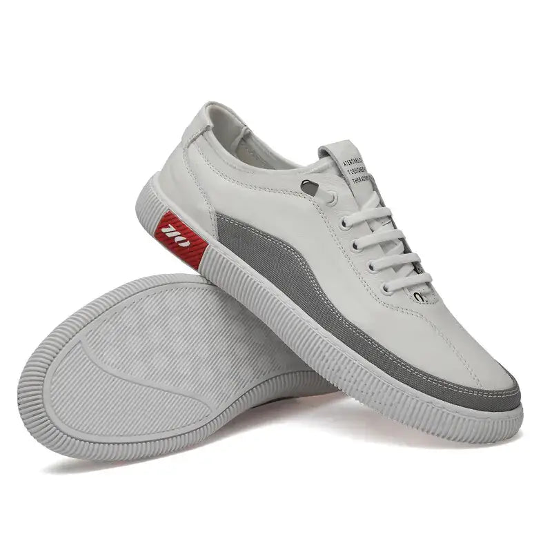 Leather Casual Sneakers and Sandals in white and grey, combining style and comfort for casual outings.