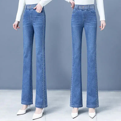 High waist skinny jeans for women in light blue, designed for a flattering fit and all-day comfort.