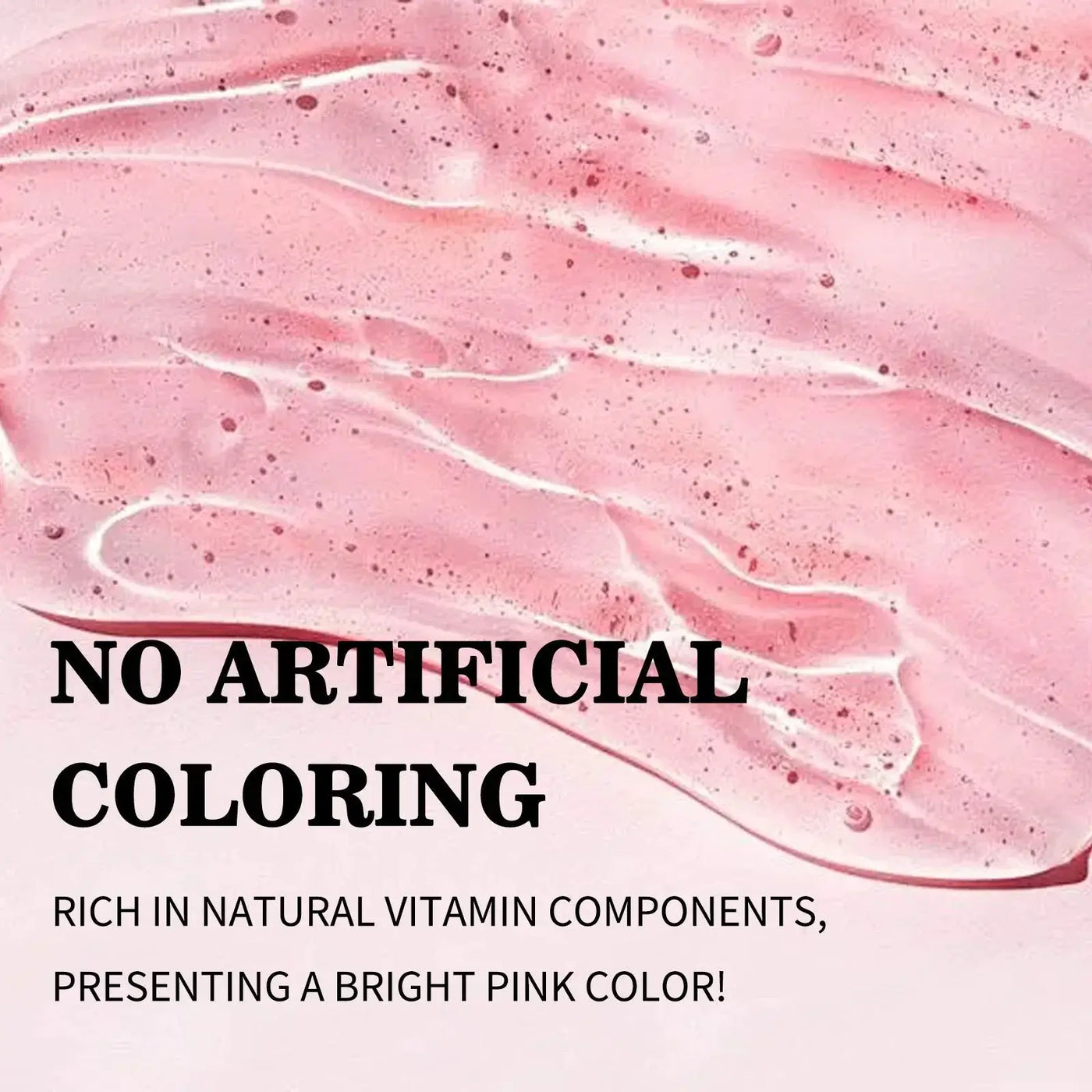 Collagen Jelly Face Cream texture showing bright pink color with no artificial coloring and rich in natural vitamin components.