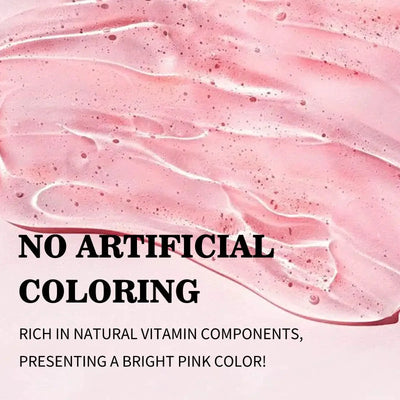 Collagen Jelly Face Cream texture showing bright pink color with no artificial coloring and rich in natural vitamin components.