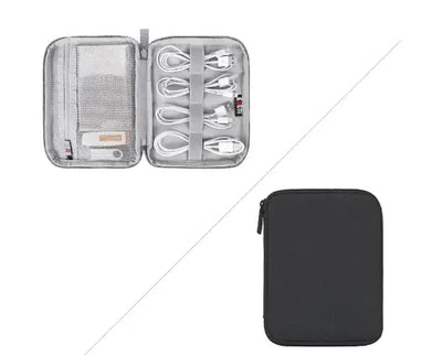 Solid Color Polyester Storage Bag for Cables & Earphones, compact organizer with multiple compartments for accessories.