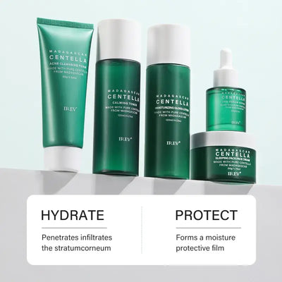 Centella Asiatica Extract Natural Facial Skin Care products displayed, featuring hydrating and protective benefits.