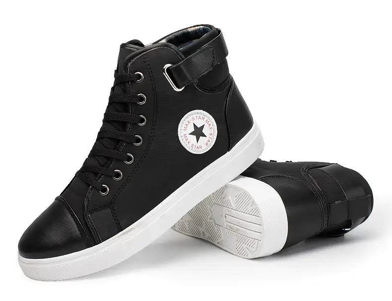 Casual Fashion High-Top Men's Sneakers in black, featuring trendy design and all-day comfort for everyday wear.