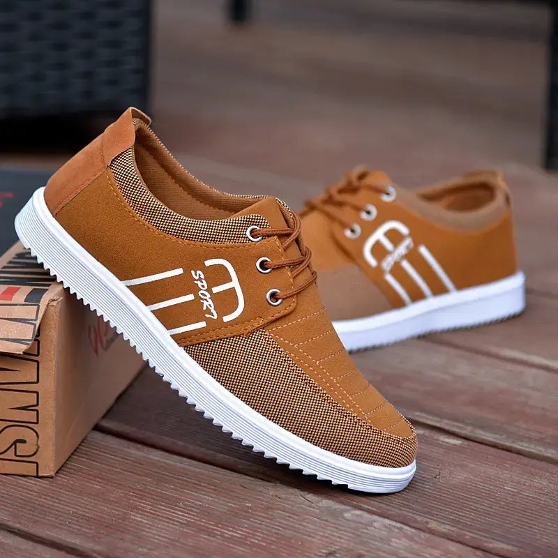 Men's Breathable Casual Sneakers in brown with mesh panels and white detailing, designed for comfort and style.