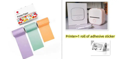 Portable Mini Thermal Label Printer with printer paper rolls and adhesive stickers for easy labeling tasks.
