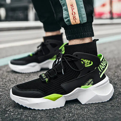 Premium high-top sock sneakers with black and green design, perfect blend of fashion and comfort.