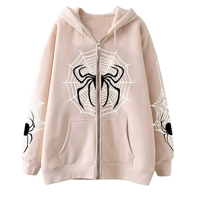 Unisex Spider Web Hoodies Jacket featuring a striking spider web design on a light hoodie.
