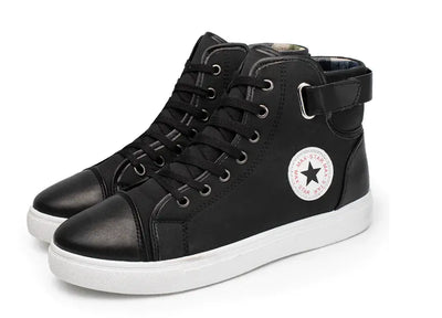 Casual Fashion High-Top Men's Sneakers – Stylish & Comfortable in black with trendy design and white sole.