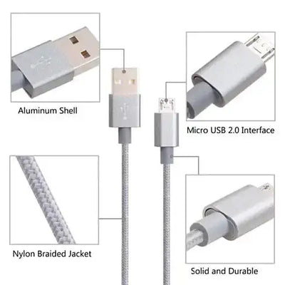 Charging Cables 3ft-6ft-10ft All 3 Included featuring aluminum shell and nylon braided jacket.