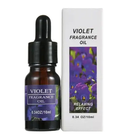 Violet fragrance oil bottle with relaxing effect for aromatherapy use.
